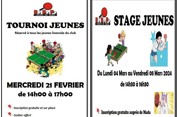 Tournoi Stage Entrainements vacances scolaires février 