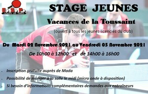 Stage jeunes du 02 au 06 novembre