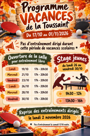 Programme Vacances de La Toussaint 2026