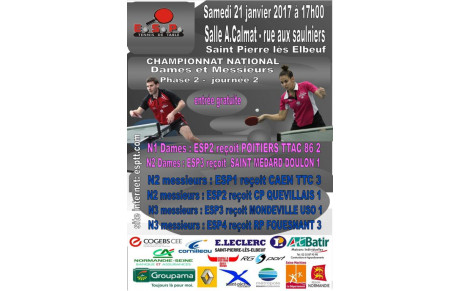 Reprise du championnat national 2017 à domicile samedi 21/01/2017