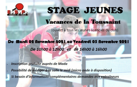 Stage jeunes du 02 au 06 novembre