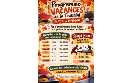 Programme Vacances de La Toussaint 2026